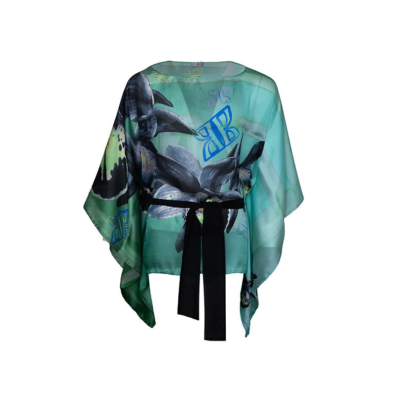 Kaftan Brijuni Thematic Short Glagolitic alphabet Green  Silk 100%  