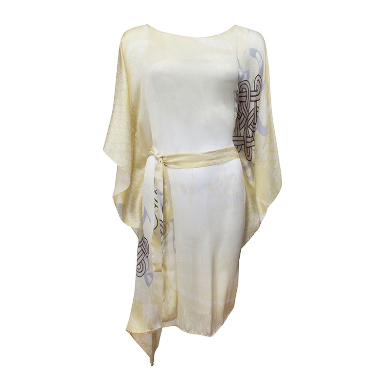 Kaftan CROATA Dubrovnik Thematic Semi-long Braiding and glagolitic alphabet Champagne  Silk 100%  