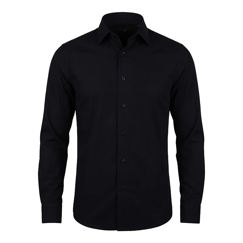 Dress shirt CROATA Brioni NC Classic  Solid textured Dark blue  Cotton 100%  Long sleeve