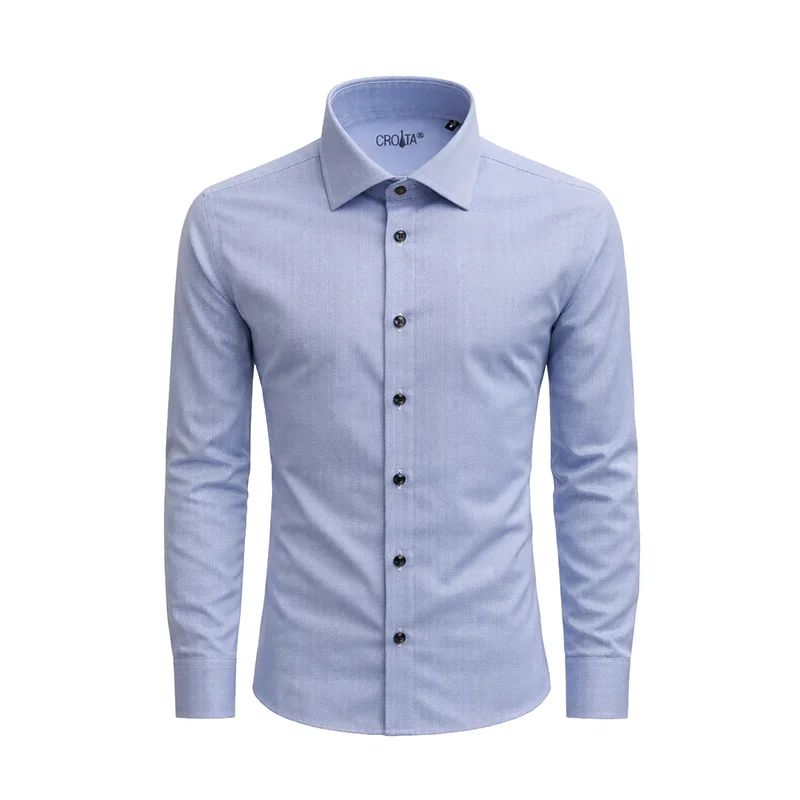 Dress shirt CROATA Brijuni Classic Tailored Solid textured Dark blue  Cotton 100%  Long sleeve