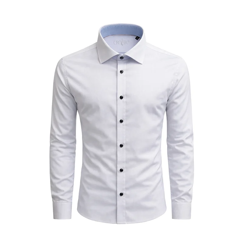 Dress shirt CROATA Brijuni Classic Tailored Solid textured White  Cotton 100%  Long sleeve