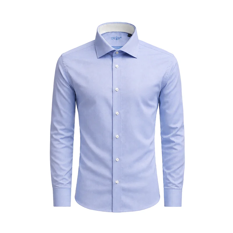 Dress shirt CROATA Brijuni Classic Tailored Solid textured Dark blue  Cotton 100%  Long sleeve