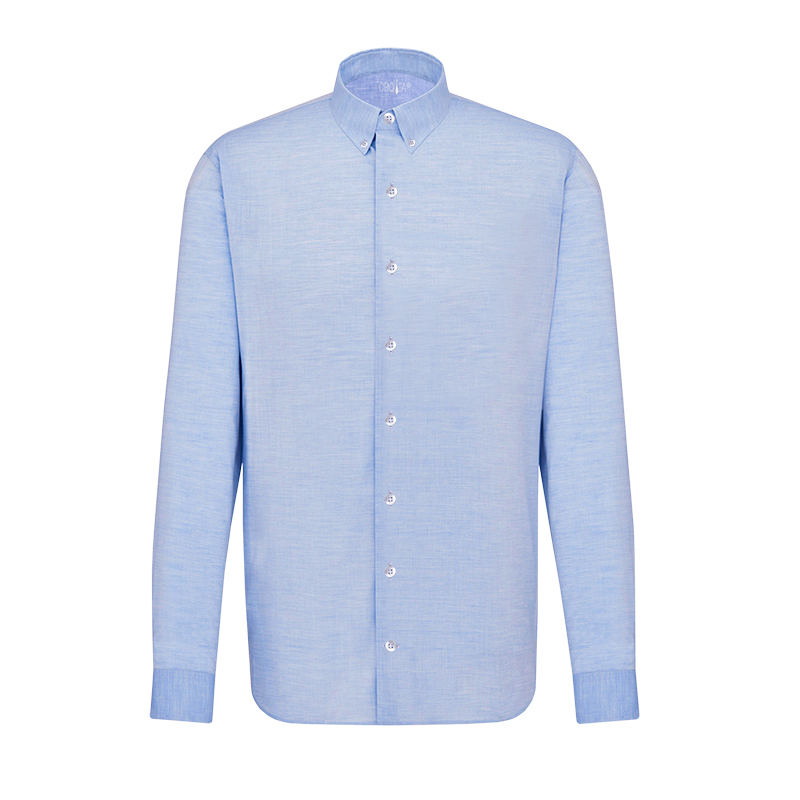 Dress shirt CROATA  Brijuni linen  Classic Tailored Solid textured Blue  Linen 100%  Sleeve 3/4