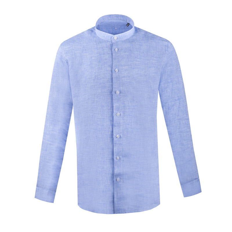 Dress shirt CROATA Linen Brijuni Classic Tailored Solid textured Blue  Linen 100%  Sleeve 3/4