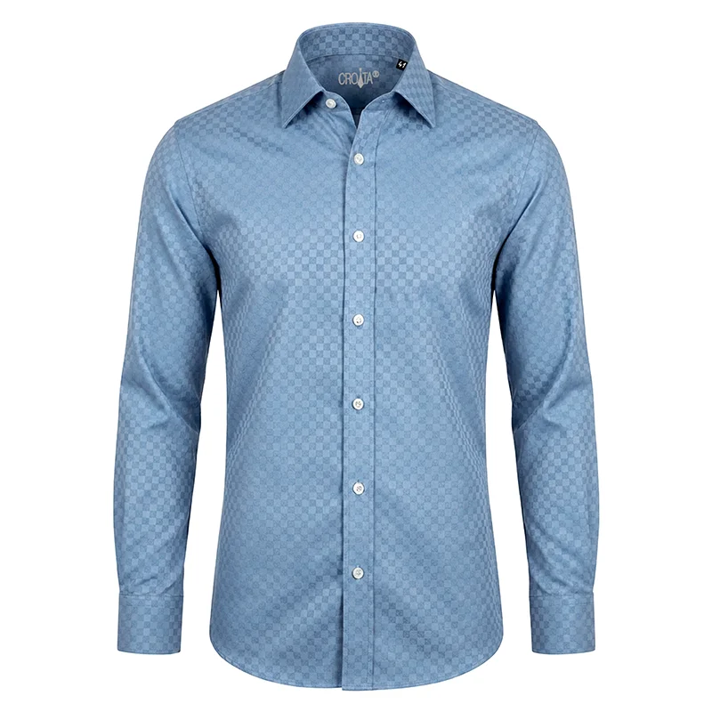 Dress shirt CROATA Dubrovnik Thematic Tailored Braiding Blue  Cotton 100%  Long sleeve