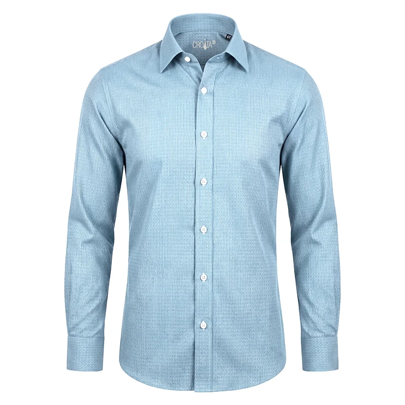 Dress shirt CROATA Dubrovnik Thematic Tailored Glagolitic alphabet Light blue  Cotton 100%  Long sleeve