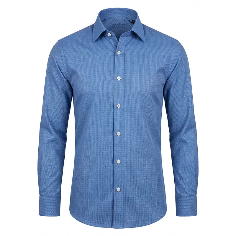 Dress shirt CROATA Dubrovnik Thematic Tailored Glagolitic alphabet Blue  Cotton 100%  Long sleeve