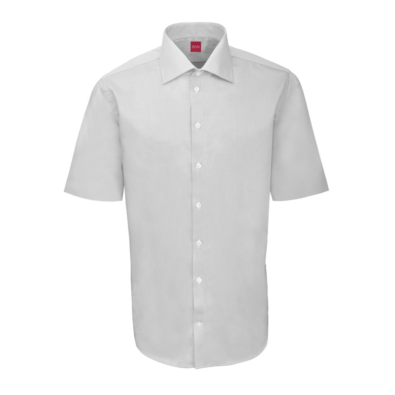 Dress shirt BaN Classic Regular Solid textured Grey  Cotton 100%  Short sleeve